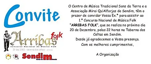O convite para o 1.º Concurso Nacional de Música Folk «Arribas Folk», de Sons da Terra e da Mirai Qu’Alforjas