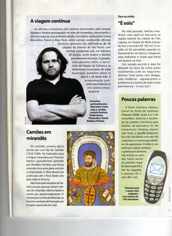 A reportagem, com o título de Camões em mirandês, encontra-se no canto inferior esquerdo da página. Parabéns…